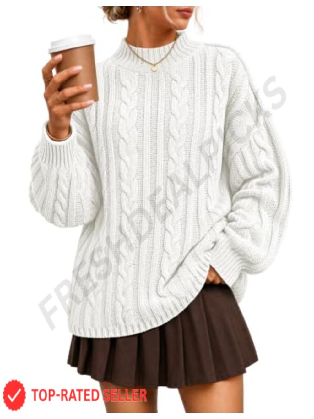 Womens Oversized Cable Knit Mock Neck Sweater Pullover Long Sleeve
